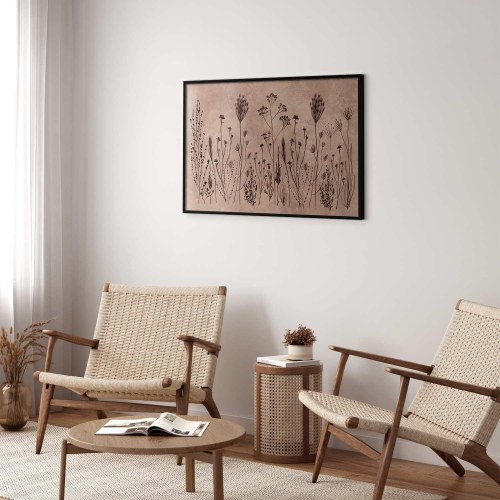 Blomsterplakat Field Flowers med sorte planter på kalkvasket beige baggrund