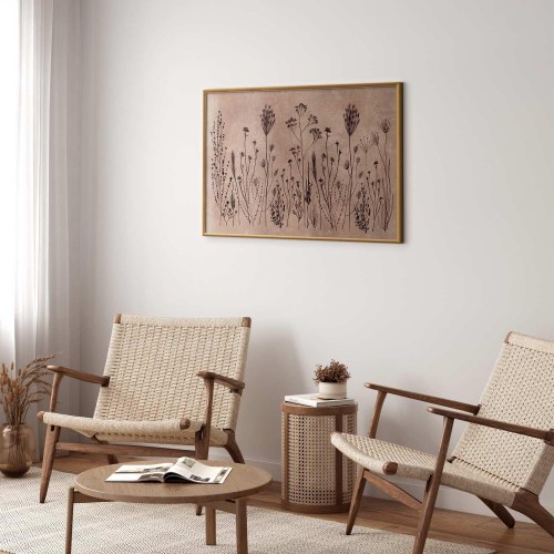 Blomsterplakat Field Flowers med sorte planter på kalkvasket beige baggrund