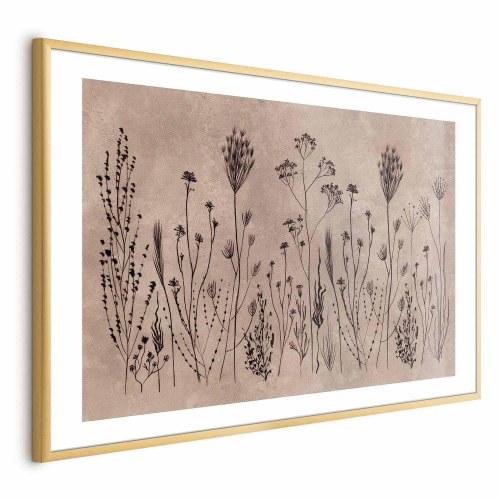 Blomsterplakat Field Flowers med sorte planter på kalkvasket beige baggrund