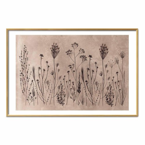 Blomsterplakat Field Flowers med sorte planter på kalkvasket beige baggrund