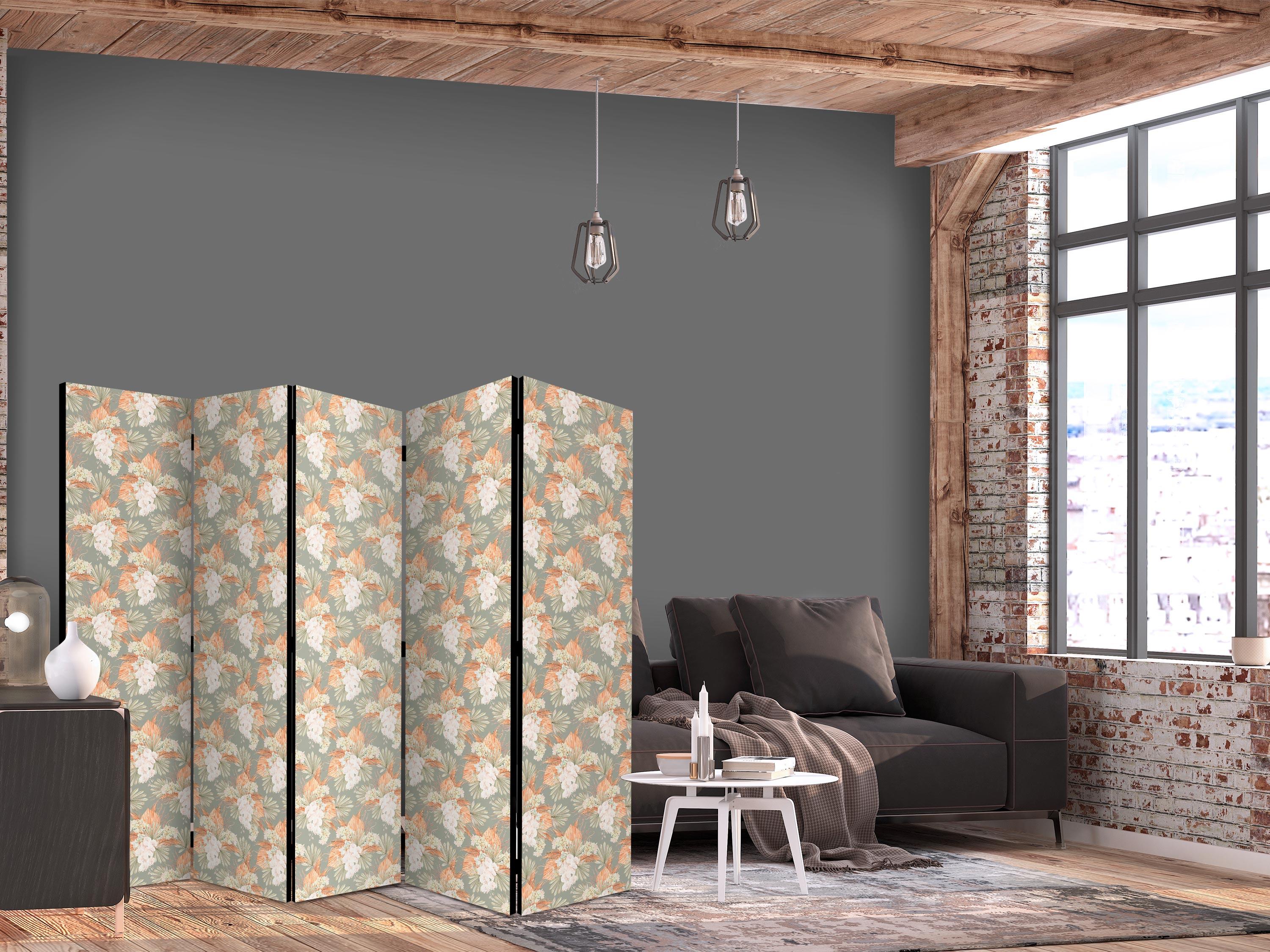 5-panels skærmvæg Little Bouquets med eksotiske blomster - 225 x 172 cm - Akustik billede
