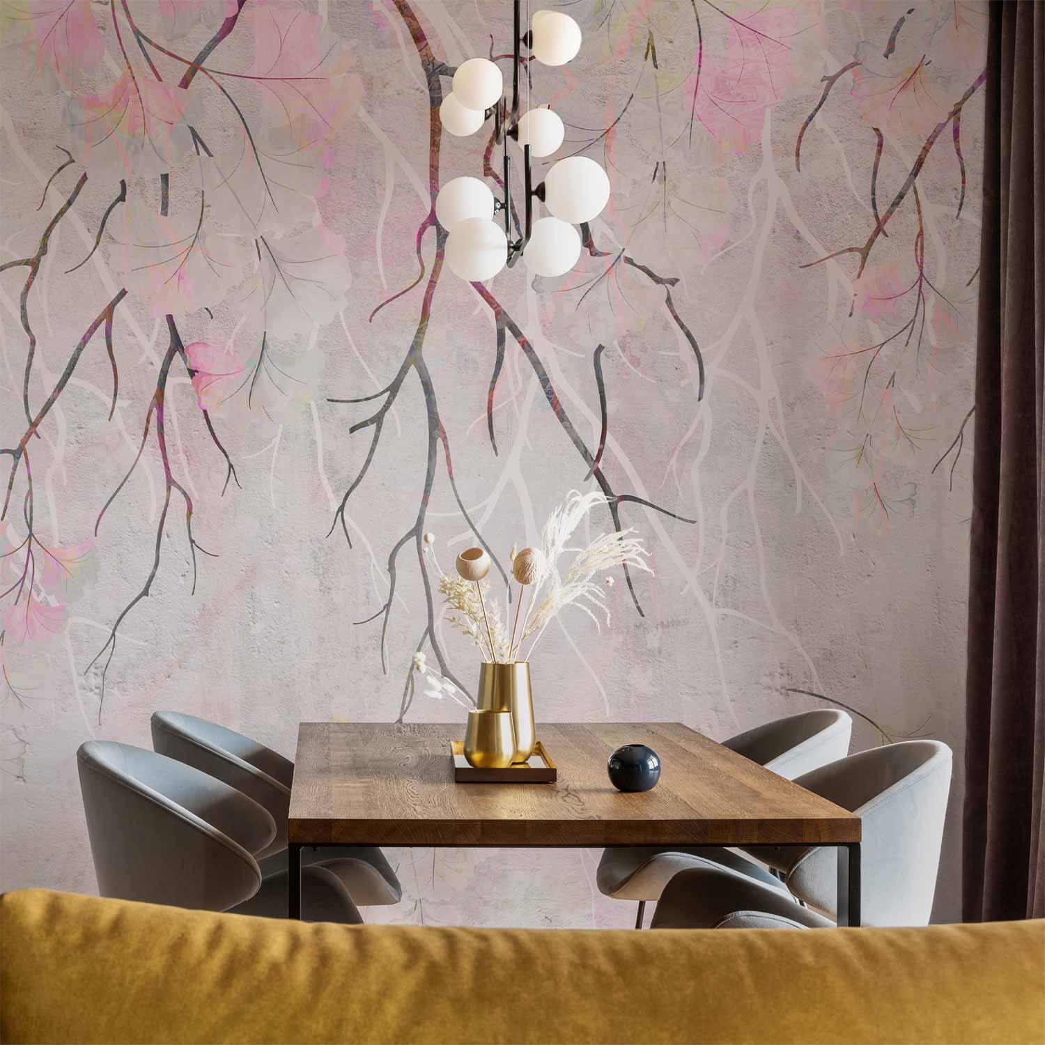 Fototapet Pink Fun med blomstergrene - 250 x 175 cm - Vandtæt