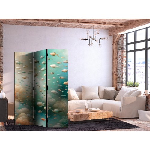 Skærmvæg med undervandsmotiv og fisk 135 x 172 cm - 3 paneler