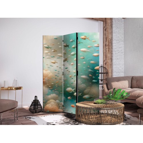 Skærmvæg med undervandsmotiv og fisk 135 x 172 cm - 3 paneler