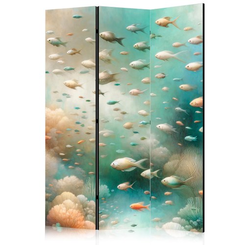 Skærmvæg med undervandsmotiv og fisk 135 x 172 cm - 3 paneler