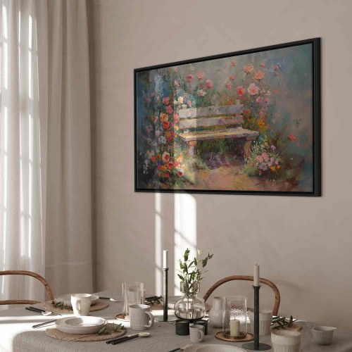 Billede på lærred Blomstrende bænk - impressionistisk blomstermotiv