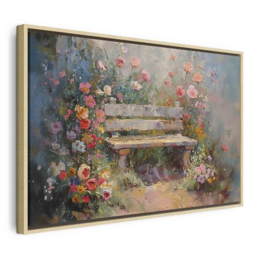 Billede på lærred Blomstrende bænk - impressionistisk blomstermotiv