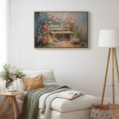 Billede på lærred Blomstrende bænk - impressionistisk blomstermotiv