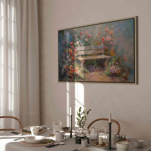 Billede på lærred Blomstrende bænk - impressionistisk blomstermotiv