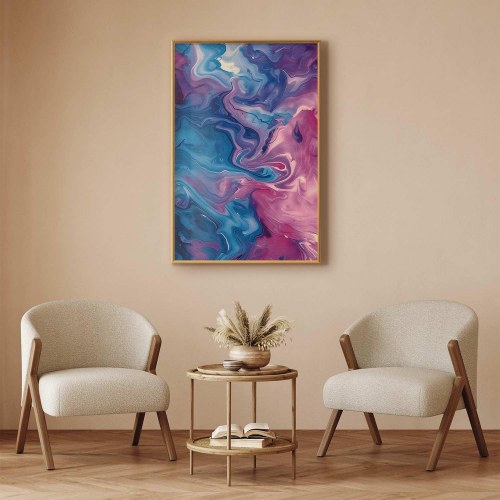 Abstrakt plakat Night Flows i blå og lilla nuancer
