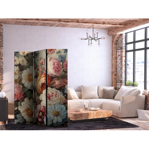 Skærmvæg Scent of Nature med smukke haveblomster i pastelfarver 135 x 172 cm