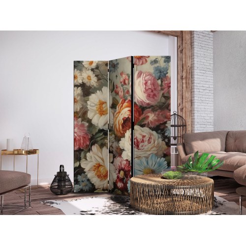 Skærmvæg Scent of Nature med smukke haveblomster i pastelfarver 135 x 172 cm
