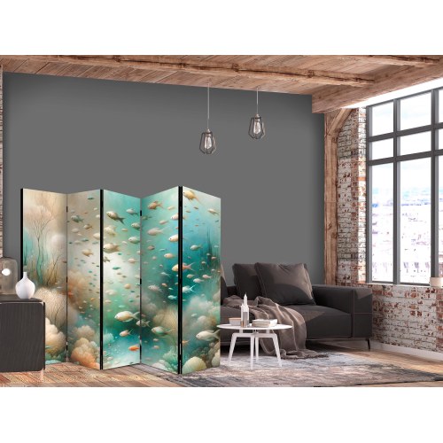 5-panels rumdeler med undervandsmotiv og fisk 225 x 172 cm