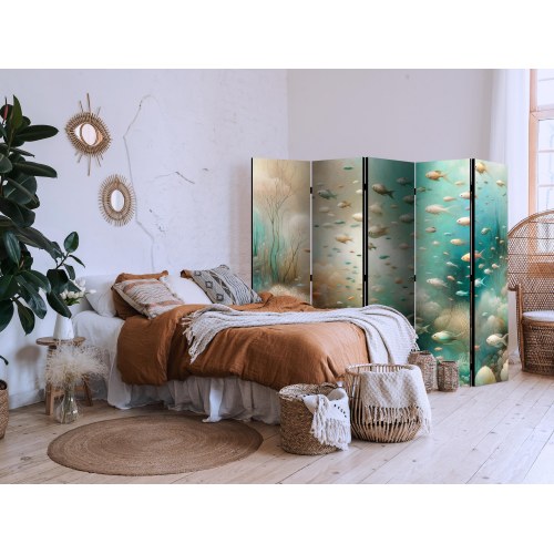 5-panels rumdeler med undervandsmotiv og fisk 225 x 172 cm