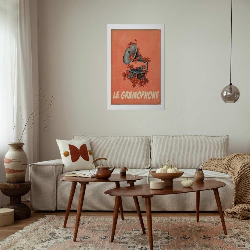Plakat - Grammofon vægplakat med blomster