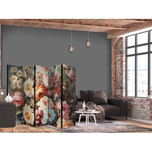 5-panels skærmvæg Scent of Nature med blomster i pastelfarver