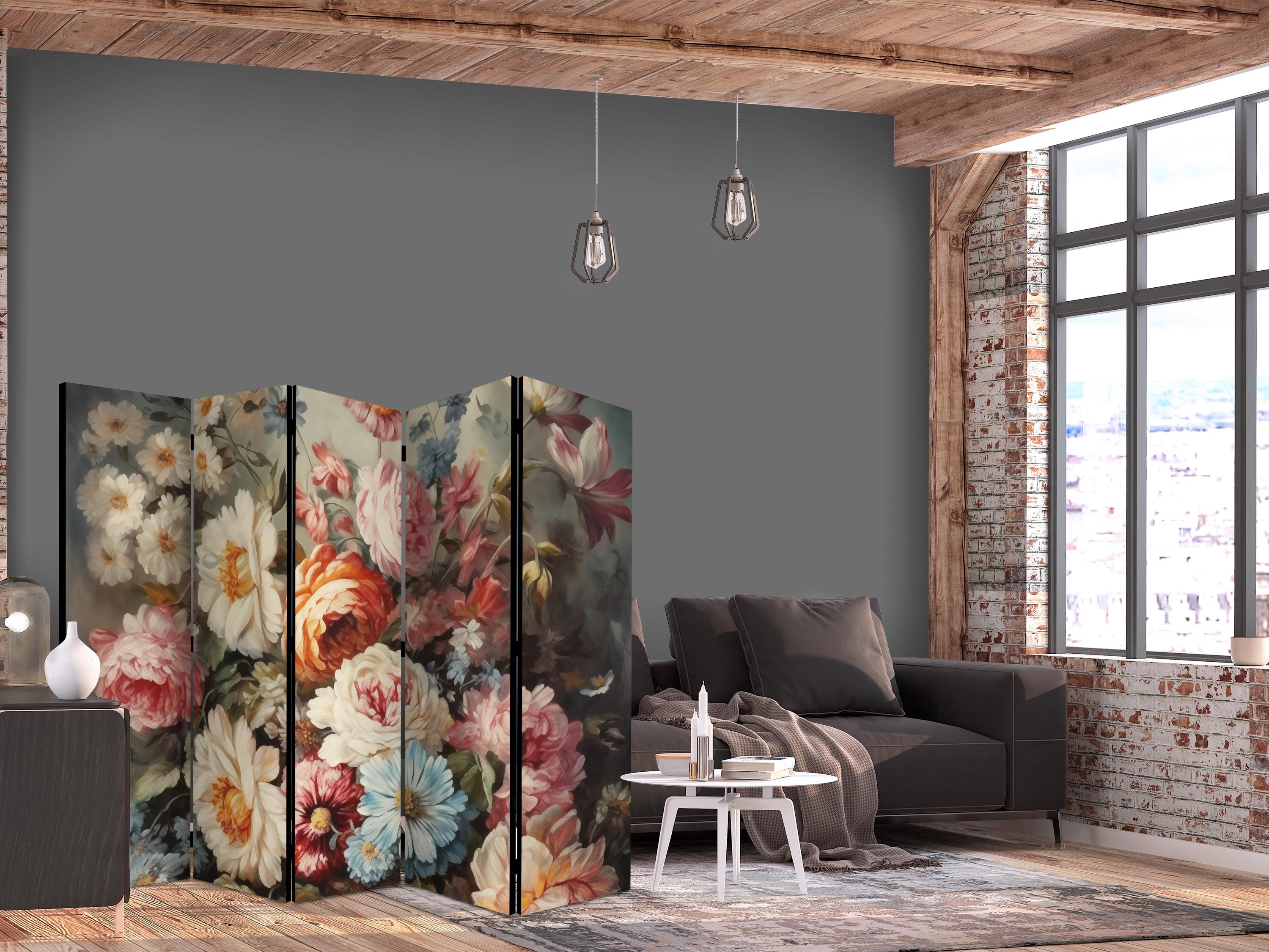 5-panels skærmvæg Scent of Nature med blomster i pastelfarver