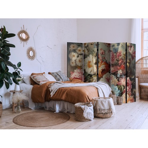 5-panels skærmvæg Scent of Nature med blomster i pastelfarver