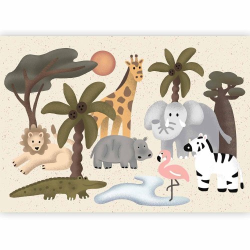 Fototapet til børn - Afrika med dyr i enkle former