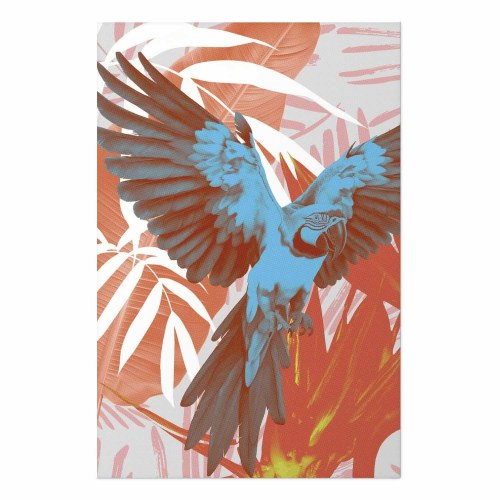 Plakat Exotic Wings med papegøje og abstrakte blade