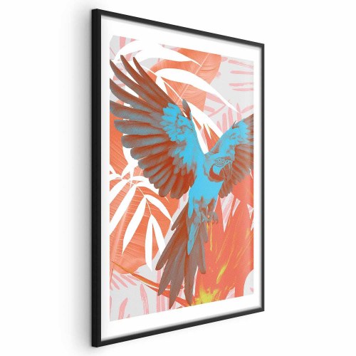 Plakat Exotic Wings med papegøje og abstrakte blade