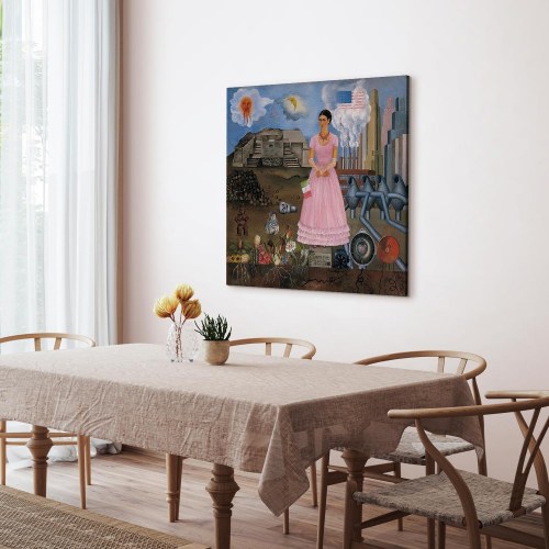 Frida Kahlo selvportræt på grænsen mellem Mexico og USA lærredsbillede 40 x 40 cm