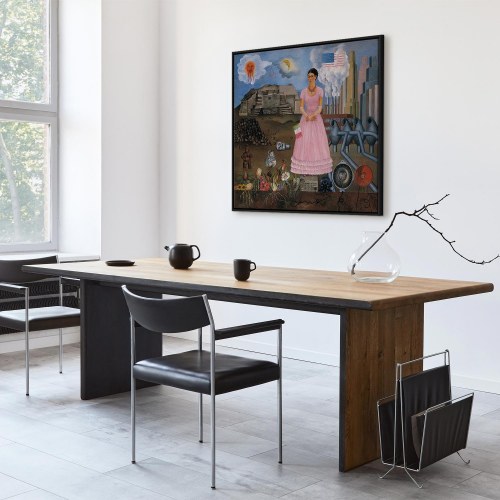 Frida Kahlo selvportræt på grænsen mellem Mexico og USA lærredsbillede 40 x 40 cm