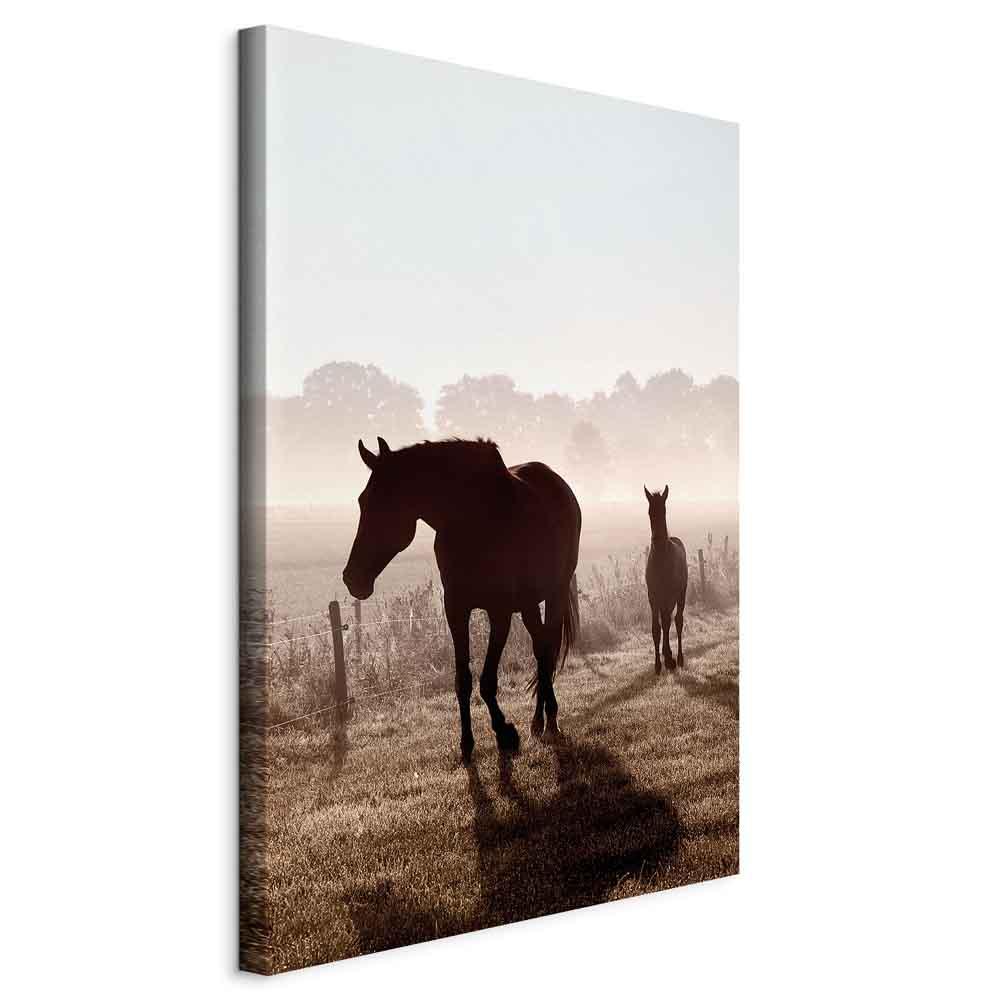 Lærredsbillede Morning of Memories lodret med heste - 40 x 60 cm - På italiensk lærred billede