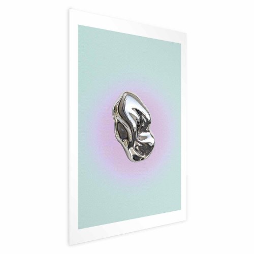 Abstrakt plakat Metallic Form med metallisk skulptur på mintgrøn baggrund