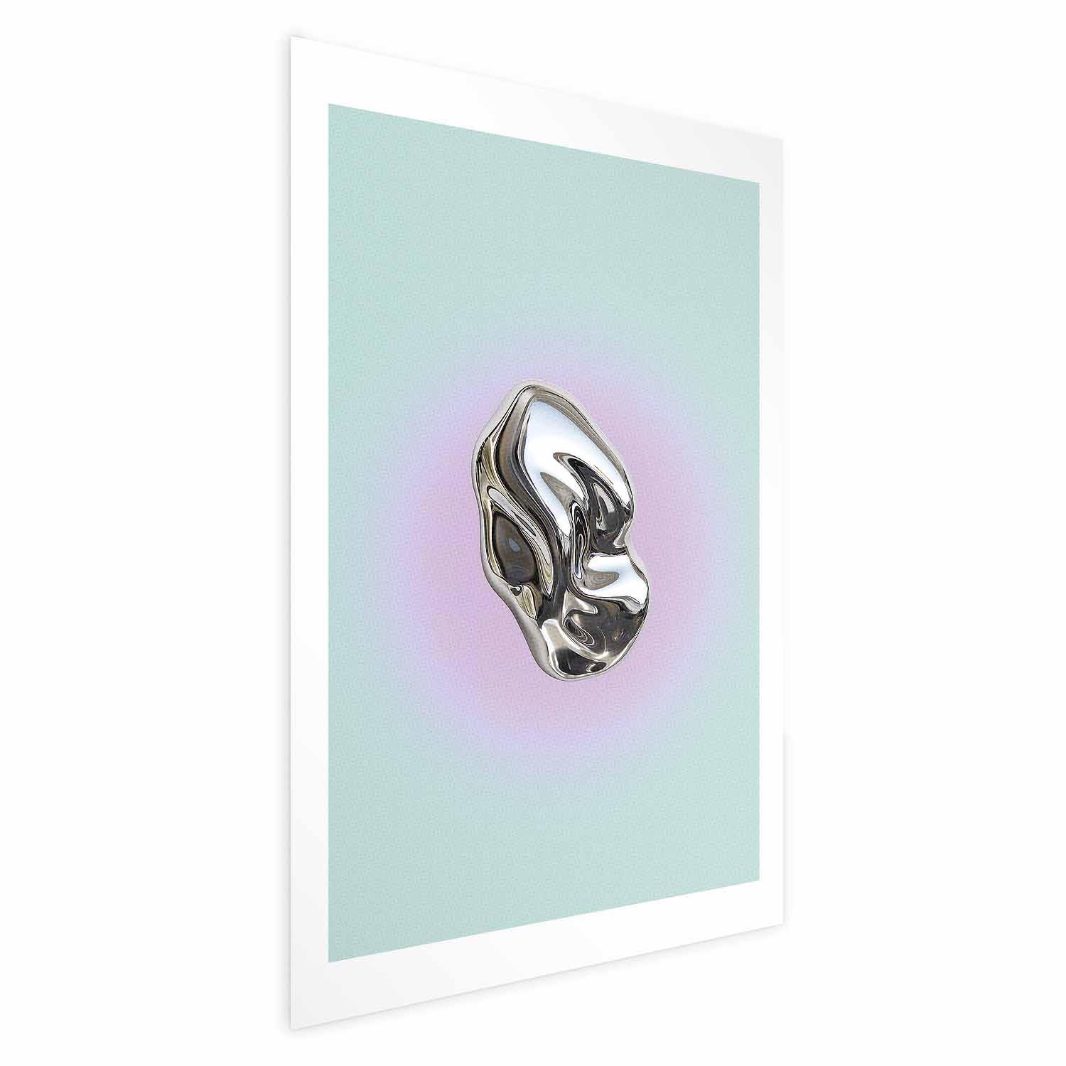 Abstrakt plakat Metallic Form med metallisk skulptur på mintgrøn baggrund