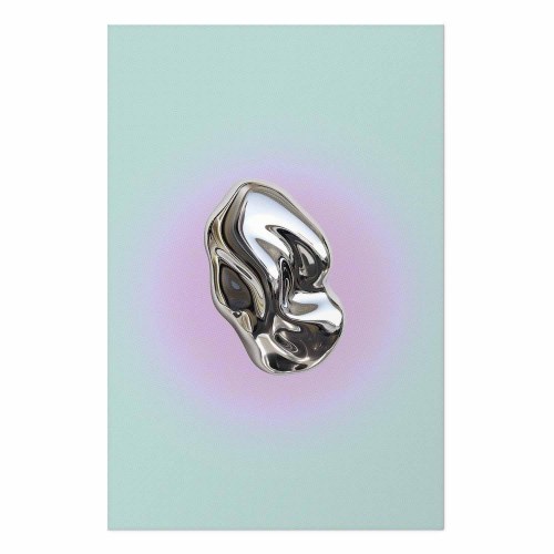 Abstrakt plakat Metallic Form med metallisk skulptur på mintgrøn baggrund