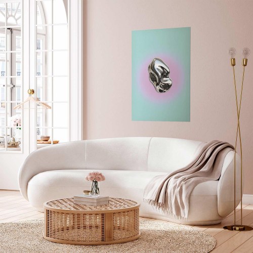 Abstrakt plakat Metallic Form med metallisk skulptur på mintgrøn baggrund