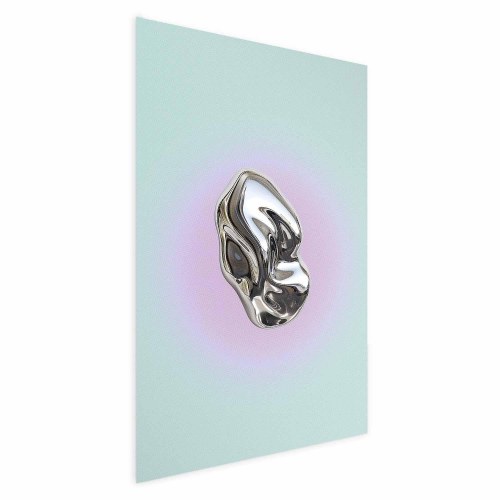 Abstrakt plakat Metallic Form med metallisk skulptur på mintgrøn baggrund