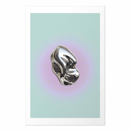 Abstrakt plakat Metallic Form med metallisk skulptur på mintgrøn baggrund