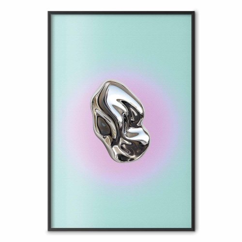 Abstrakt plakat Metallic Form med metallisk skulptur på mintgrøn baggrund