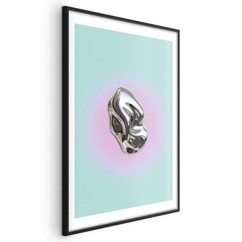 Abstrakt plakat Metallic Form med metallisk skulptur på mintgrøn baggrund