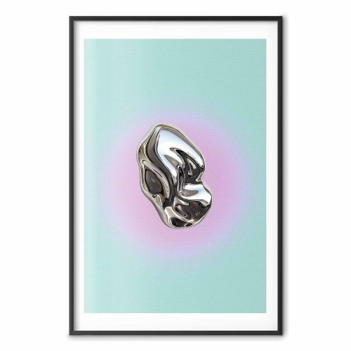 Abstrakt plakat Metallic Form med metallisk skulptur på mintgrøn baggrund