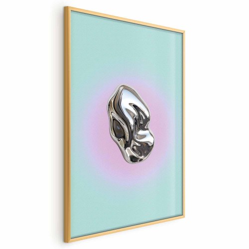 Abstrakt plakat Metallic Form med metallisk skulptur på mintgrøn baggrund