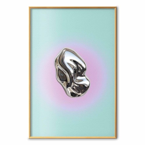 Abstrakt plakat Metallic Form med metallisk skulptur på mintgrøn baggrund