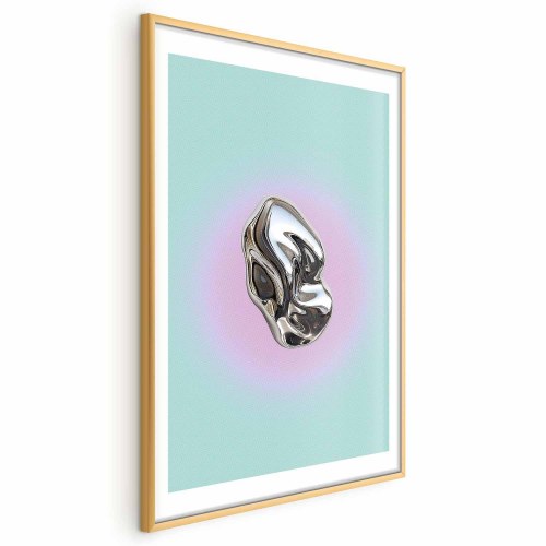 Abstrakt plakat Metallic Form med metallisk skulptur på mintgrøn baggrund