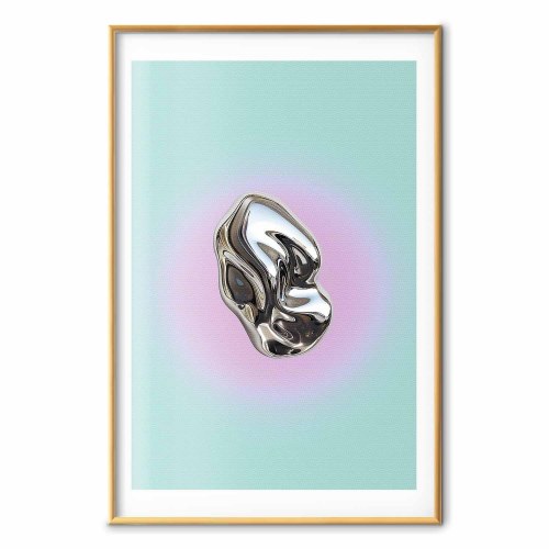 Abstrakt plakat Metallic Form med metallisk skulptur på mintgrøn baggrund