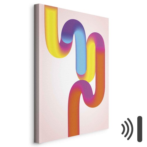 Abstrakt lærredsbillede Colorful Turns - farverig komposition i gul, pink og blå