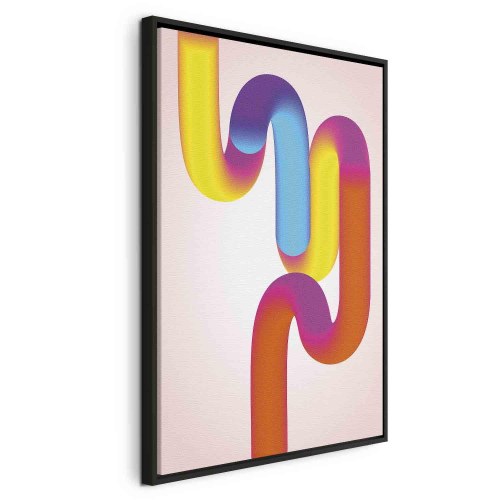 Abstrakt lærredsbillede Colorful Turns - farverig komposition i gul, pink og blå