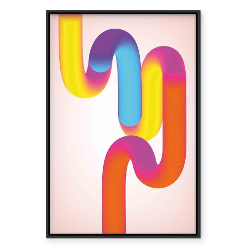 Abstrakt lærredsbillede Colorful Turns - farverig komposition i gul, pink og blå