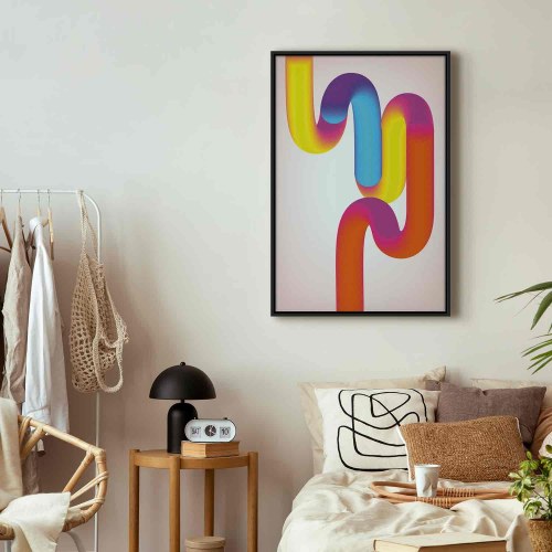 Abstrakt lærredsbillede Colorful Turns - farverig komposition i gul, pink og blå