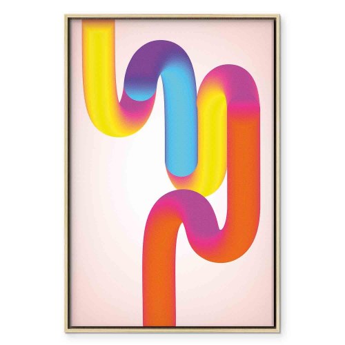 Abstrakt lærredsbillede Colorful Turns - farverig komposition i gul, pink og blå