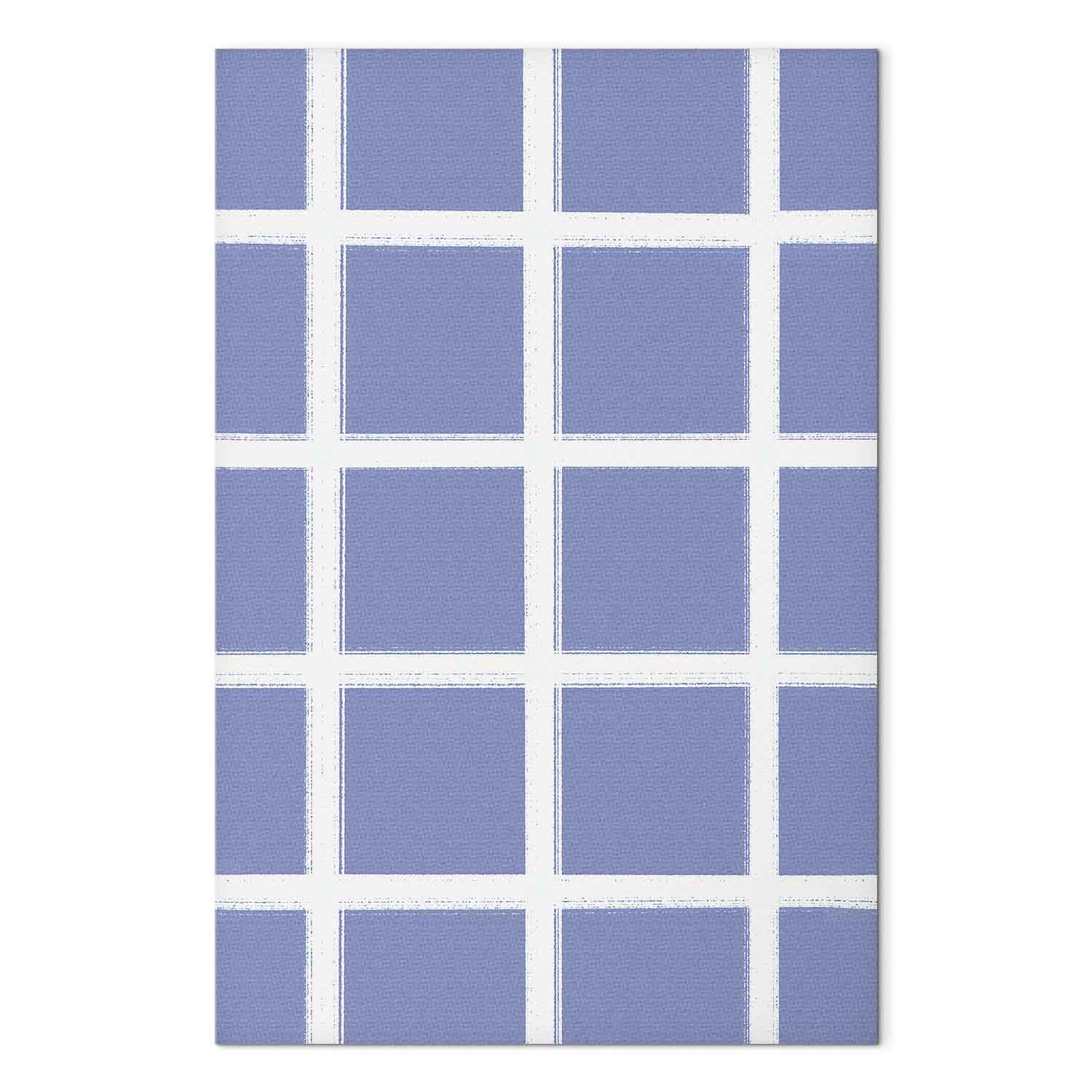 Billede på lærred - Linjer og symmetri med hvidt gitter på blå baggrund - 60 x 90 cm - Akustisk