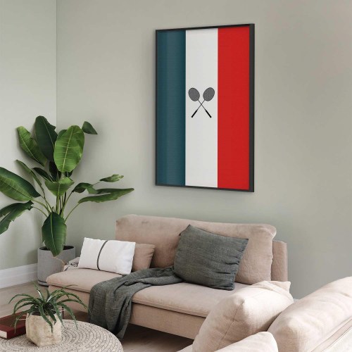 Plakat med fransk flag og sorte badmintonketsjere