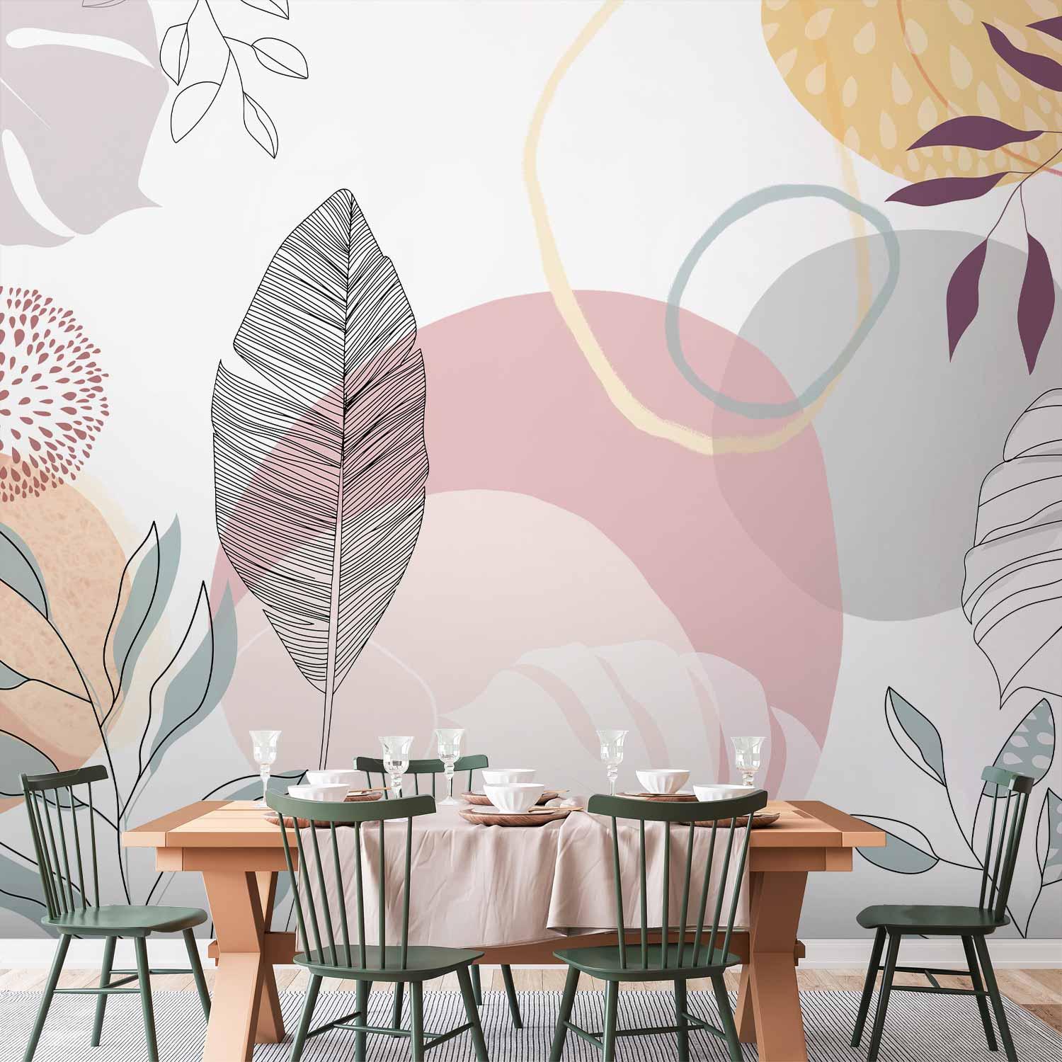 Fototapet - Vegetable Line Art med bladmotiv i line art, fås i flere størrelser og varianter - 500 x 350 cm - Vandtæt