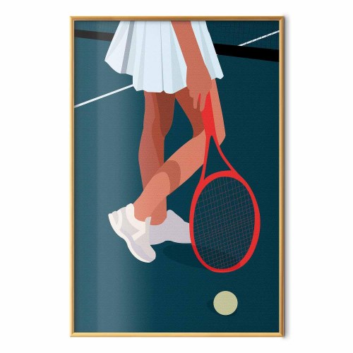 Plakat med tennisspiller og rød ketsjer på banen - illustration
